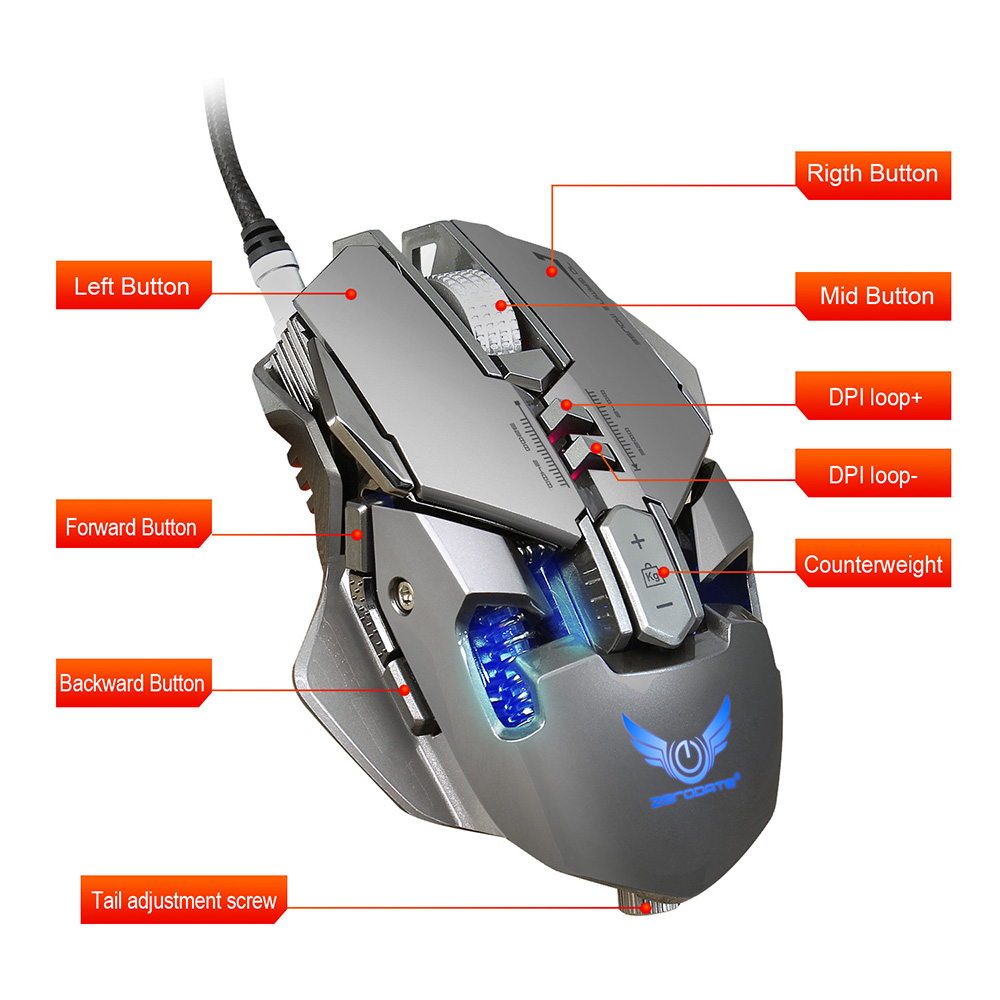 USB Wired Mechanical Gaming Mouse Adjustable 3200DPI 7 Programmable Buttons LED Lighting Effect