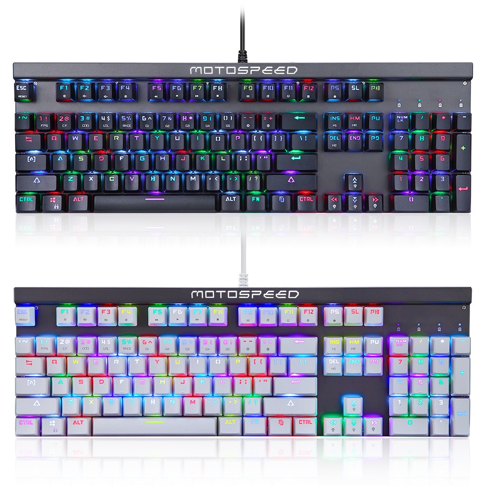 104 Keys Mechanical Gaming Keyboard Blue Switches 14 Modes Adjustable Color RGB LED Backlit LED