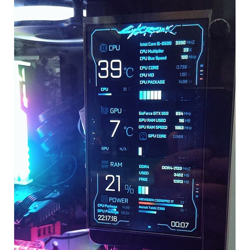 7 Inch IPS HD Temperature AIDA64 Monitoring Screen For Desktop Computer Case idiskhouse